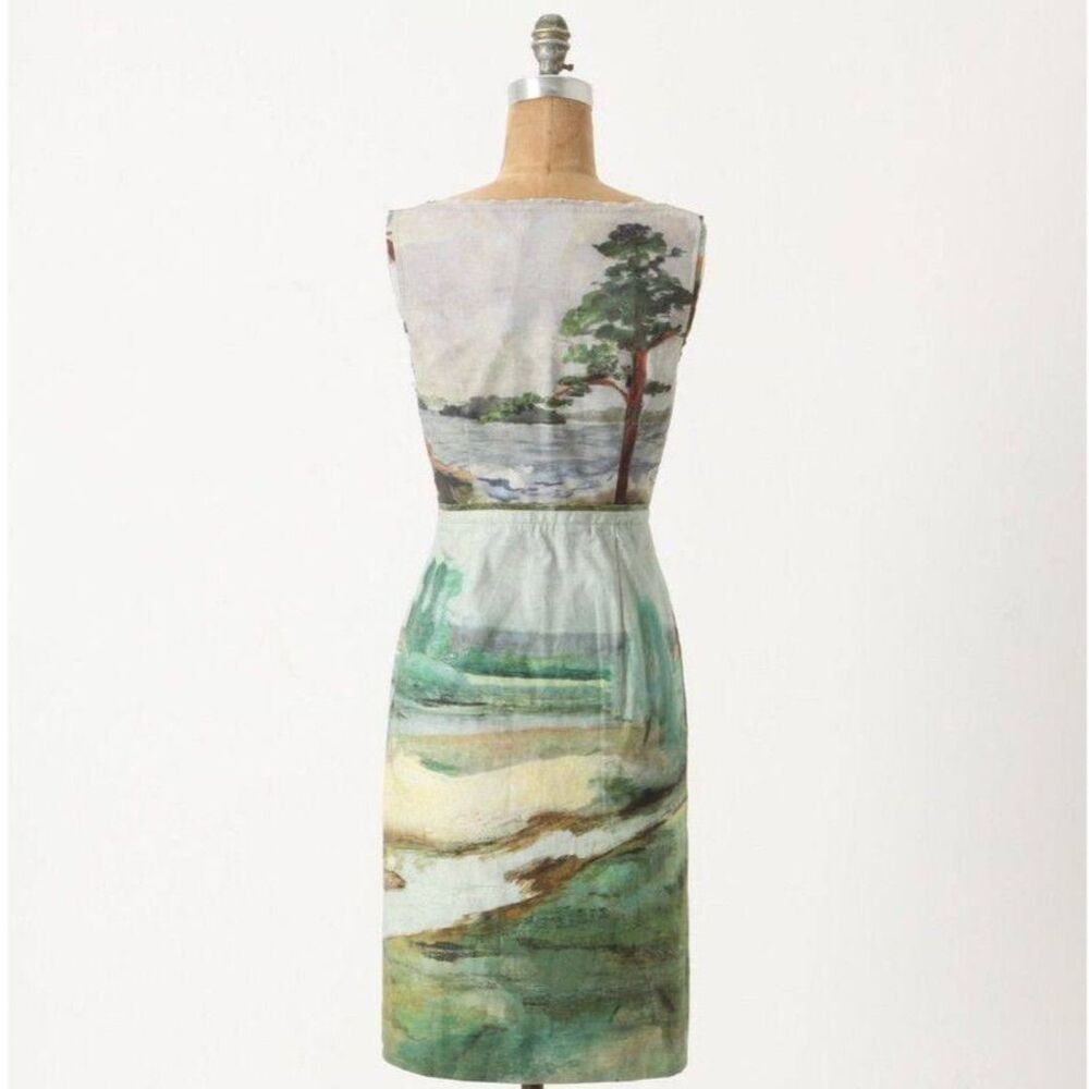 Anthropologie Scenic Print Mini Dress - Green and Gray